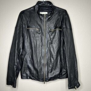 ADAM Women's Black 100% Leather Italian Made Long Sleeve Full-Zip Jacket